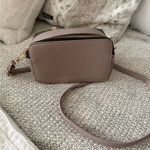 Kedzie Taupe Pebbled Leather Crossbody with Gold Hardware